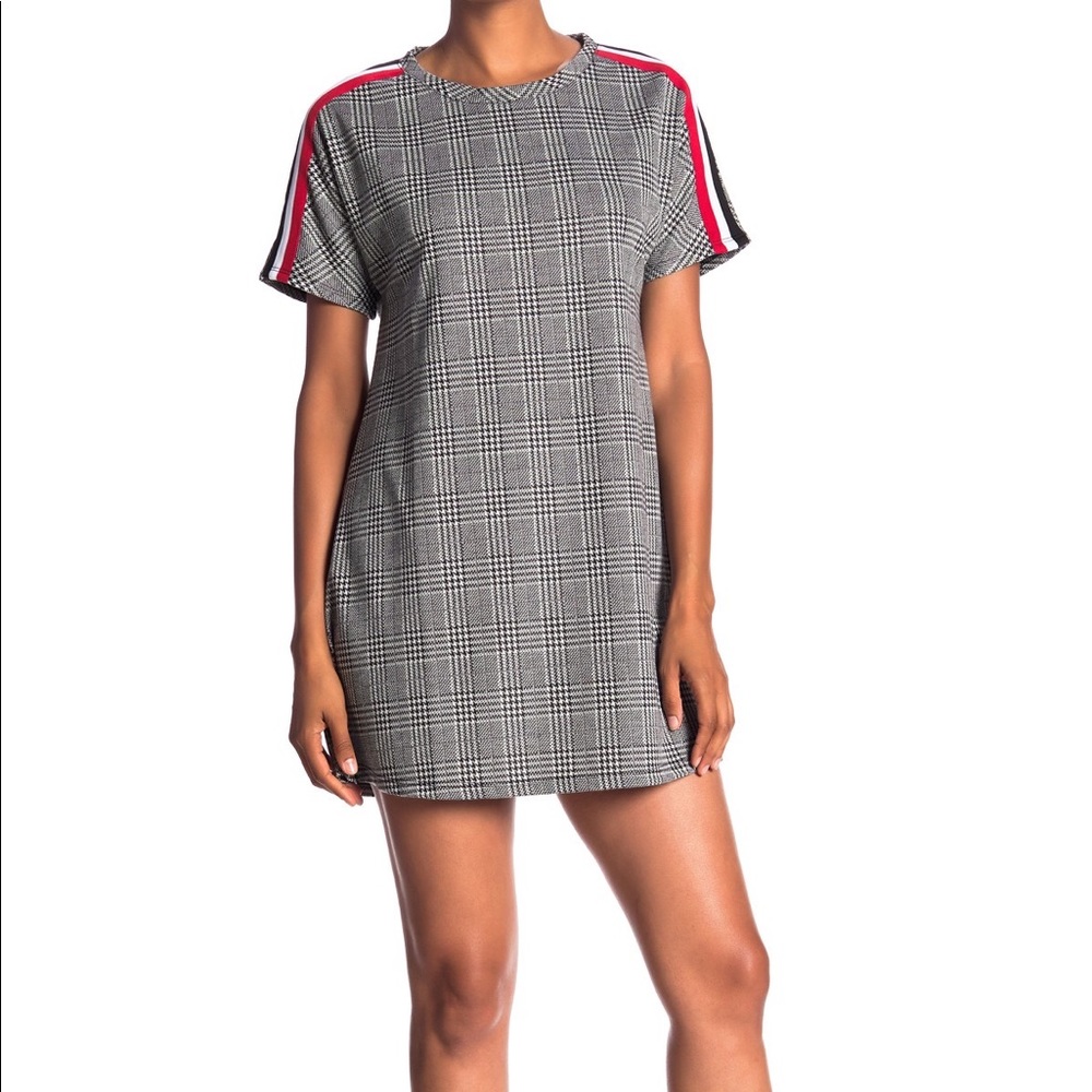 Houndstooth Plaid Dress with Athletic Stripes